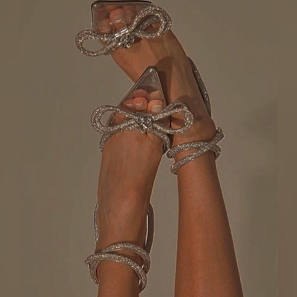 🪩 BRAND NEW VIRAL DIAMOND RHINESTONE GLAM BOW ANKLE WRAP WEDDING BRIDE HEEL - Picture 2 of 8
